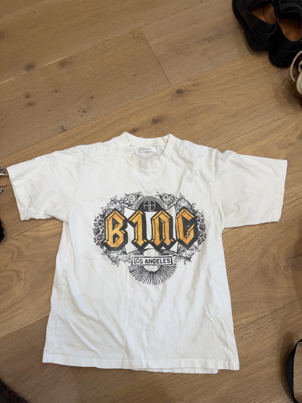 Anine Bing Cream Ribbed Crewneck Tee
